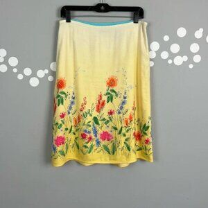 Crazy Horse LIz Claiborne Floral Sequin Linen Blend A-Line Skirt Size 6 Yellow
